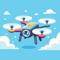 illustration of a quadcopter drone flying in the sky with a flat design style