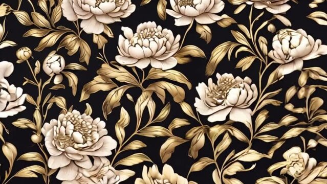 Gold floral pattern in vintage style, motion