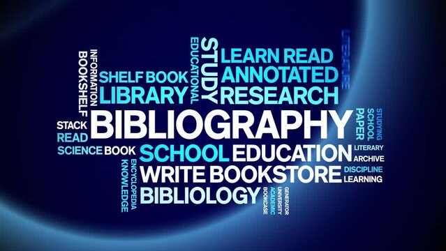 Bibliography animated word cloud;text design animation tag kinetic typography seamless loop.