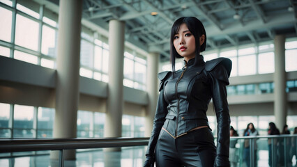 Asian Woman Leather Super Hero Cosplay