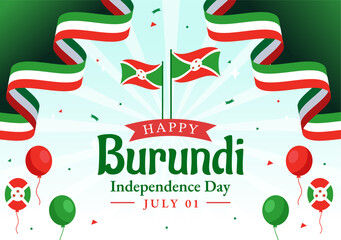 Happy Burundi Independence Day Vector Illustration on 1 July with Waving Flag and Ribbon in National Holiday Flat Cartoon Background