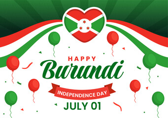 Happy Burundi Independence Day Vector Illustration on 1 July with Waving Flag and Ribbon in National Holiday Flat Cartoon Background