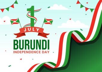 Happy Burundi Independence Day Vector Illustration on 1 July with Waving Flag and Ribbon in National Holiday Flat Cartoon Background