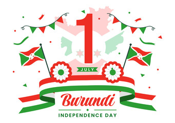 Happy Burundi Independence Day Vector Illustration on 1 July with Waving Flag and Ribbon in National Holiday Flat Cartoon Background