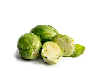 Fototapeta premium Macro close up of brussels sprouts with one cut in half ready for a salad