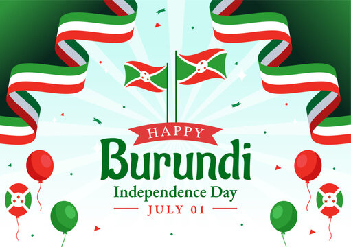 Happy Burundi Independence Day Vector Illustration on 1 July with Waving Flag and Ribbon in National Holiday Flat Cartoon Background