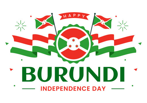 Happy Burundi Independence Day Vector Illustration on 1 July with Waving Flag and Ribbon in National Holiday Flat Cartoon Background