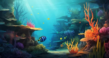 Deurstickers colorful coral reefs and fish © ginstudio