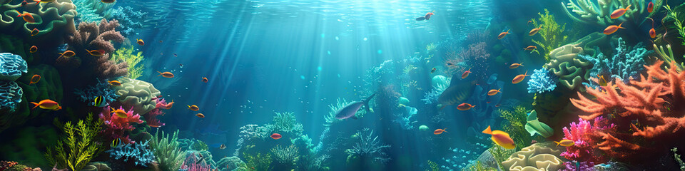 Fototapeta na wymiar Underwater Adventure: 3D Model of a Playground with Animated Sea Life and Colorful Coral