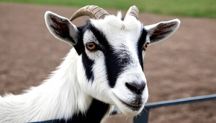 Naklejka na ściany i meble Goat close-up on the farm behind the fence