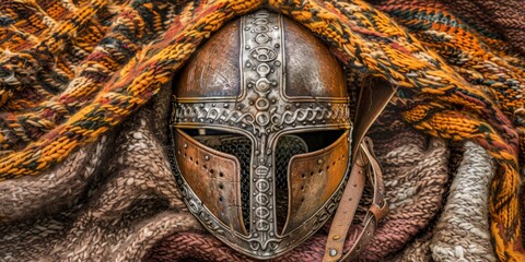 A close-up view of a helmet peacefully laid upon a soft, textured blanket.