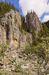 Rocky canyon and small stream.