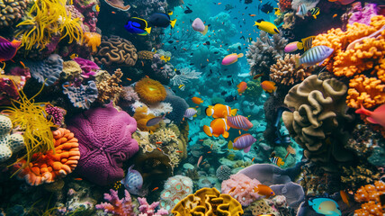 Vibrant Underwater Ecosystem with Colorful Corals and Fish