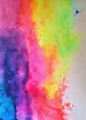 Contemporary fluorescent colors painting with watercolor wash on canvas. Modern poster for wall decoration