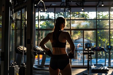 Young fitness woman from behind exercising in the gym