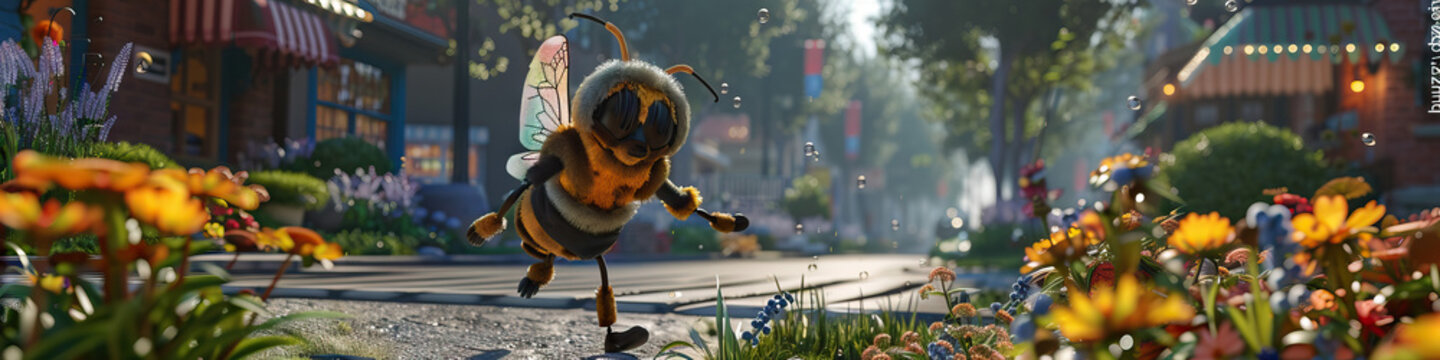 bee buzzing around a flower bed.
