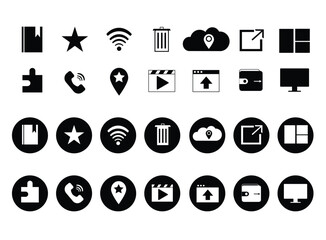 Vector silhouette icons set of online websites activity, websites and social networks