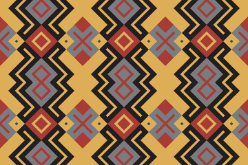 Ikat Seamless Pattern Embroidery Background. Ikat Print Geometric Ethnic Oriental Pattern traditional.aztec Style Abstract Vector illustration.design for Texture,fabric,clothing,wrapping,sarong.