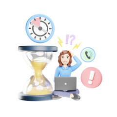 Businesswoman Worried About Time, Corporate Deadline Pressure - 3D Character Illustration