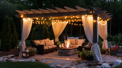 Backyard Patio with Lighting and Comfortable Seating