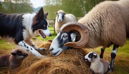 A border collie dog herds sheep - obrazy, fototapety, plakaty