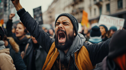Man Shouting Passionately at a Street Protest