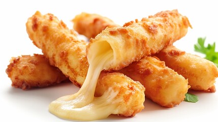 Close-up of cheesy mozzarella sticks with marinara sauce, Concept of indulgent snacks and fast food appeal - obrazy, fototapety, plakaty
