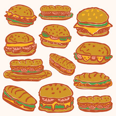 Set of Burger and Sandwich Collection.eps