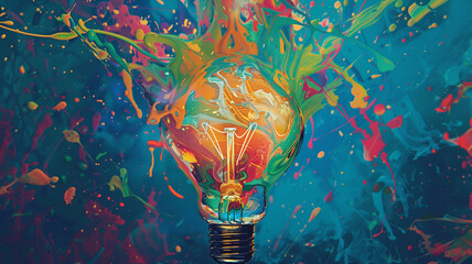 Explosive Paint Colors Around a Light Bulb