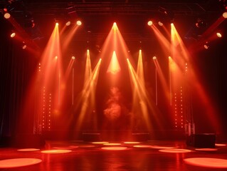 Empty stage light background. Illuminated stage with warm lighting design for modern dance...