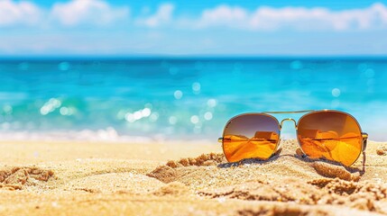 Fototapeta na wymiar Photo through polarized sunglasses. Summer vibes. Sun, sea, beach. Background with copy space. Generative AI