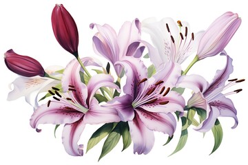 Beautiful vector bouquet of lilies. Hand drawn watercolor illustration.
