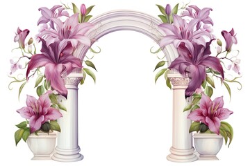Beautiful vector floral arch with lily flowers on white background.