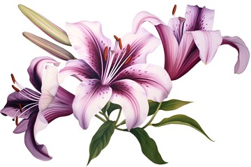 Beautiful Lily flowers bouquet isolated on white background. Watercolor illustration