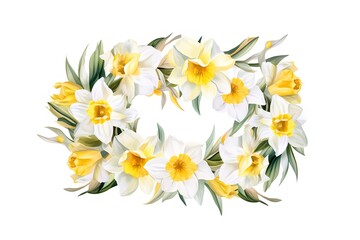 Floral wreath with daffodils. Vector illustration.