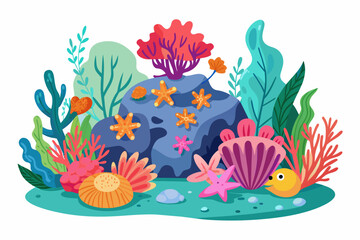 Fototapeta na wymiar Charming coral reefs adorned with vibrant flowers dance beneath the waves.