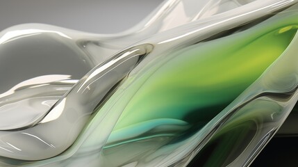 Abstract Fluid Art with Glass-Like Reflections and Smooth Green Gradient