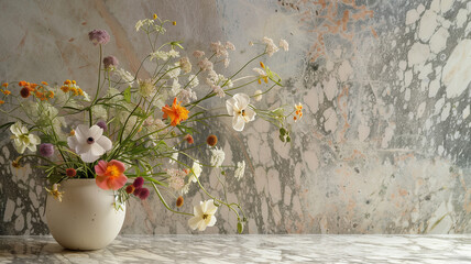 Wildflowers in a Modern Vase Against Marble Backdrop