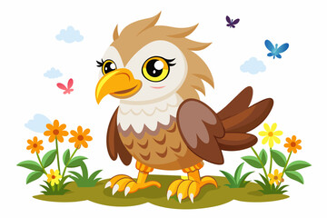 Charming cartoon eagles with flowers