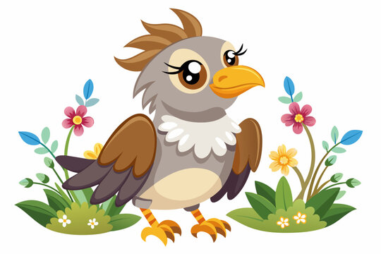Charming eagles with flowers adorn this cartoon image, bringing a touch of whimsy and beauty.