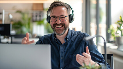 Podcast Host Laughing During Recording