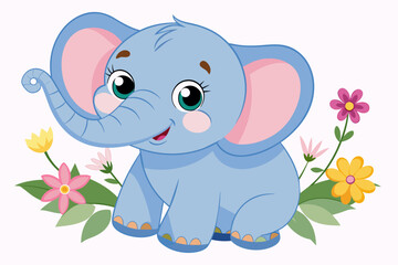 Elephant animal cartoon charming with flowers on