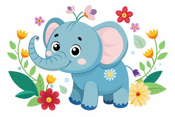 Obraz na płótnie Canvas Charming cartoon elephant adorned with vibrant flowers.
