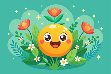 Charming emoticon winking and smiling amidst a vibrant bouquet of flowers