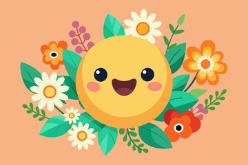 A charming emoticon winks playfully amidst a vibrant bouquet of colorful flowers.