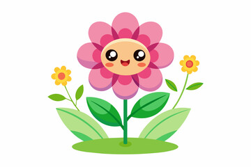 Charming cartoon flower with vibrant petals and a cute smile.