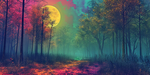 Mystical Moonlit Forest: A Forest Clearing Bathed in Moonlight, Emanating Mystique and Tranquility 