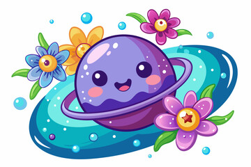 Galaxy cartoon charming with flowers on a white background