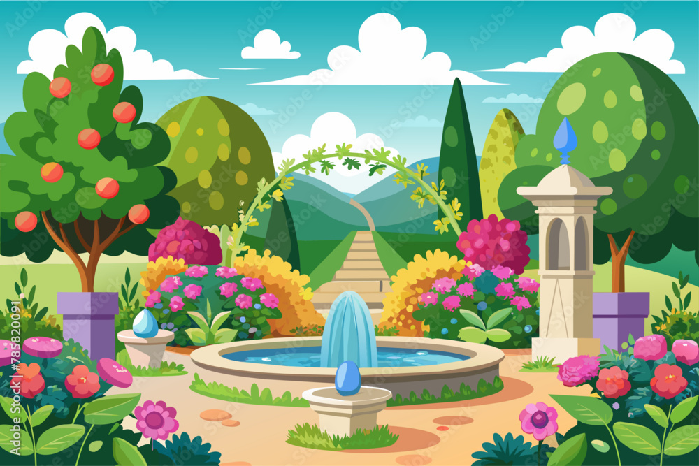 Wall mural Charming gardens with vibrant flowers set against a pure white backdrop.