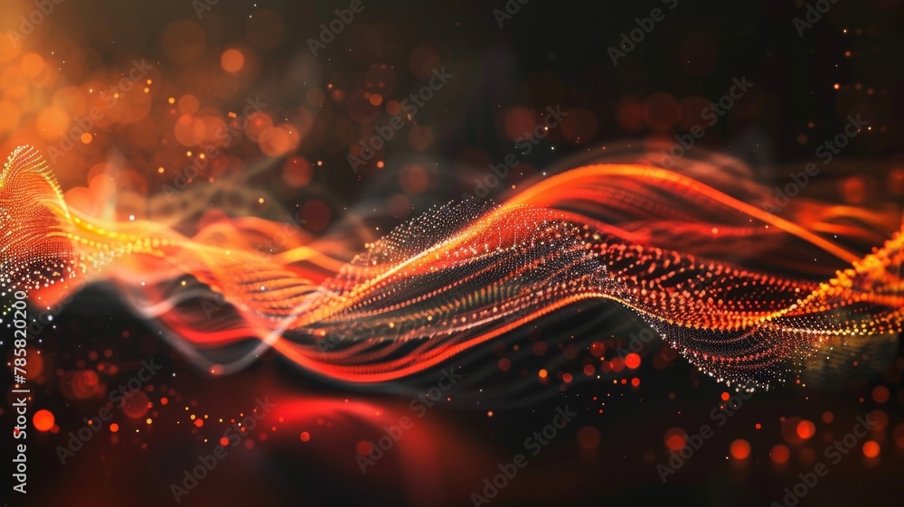 Poster glowing red and orange digital wave streams - a digital masterpiece showcasing streams of glowing re
